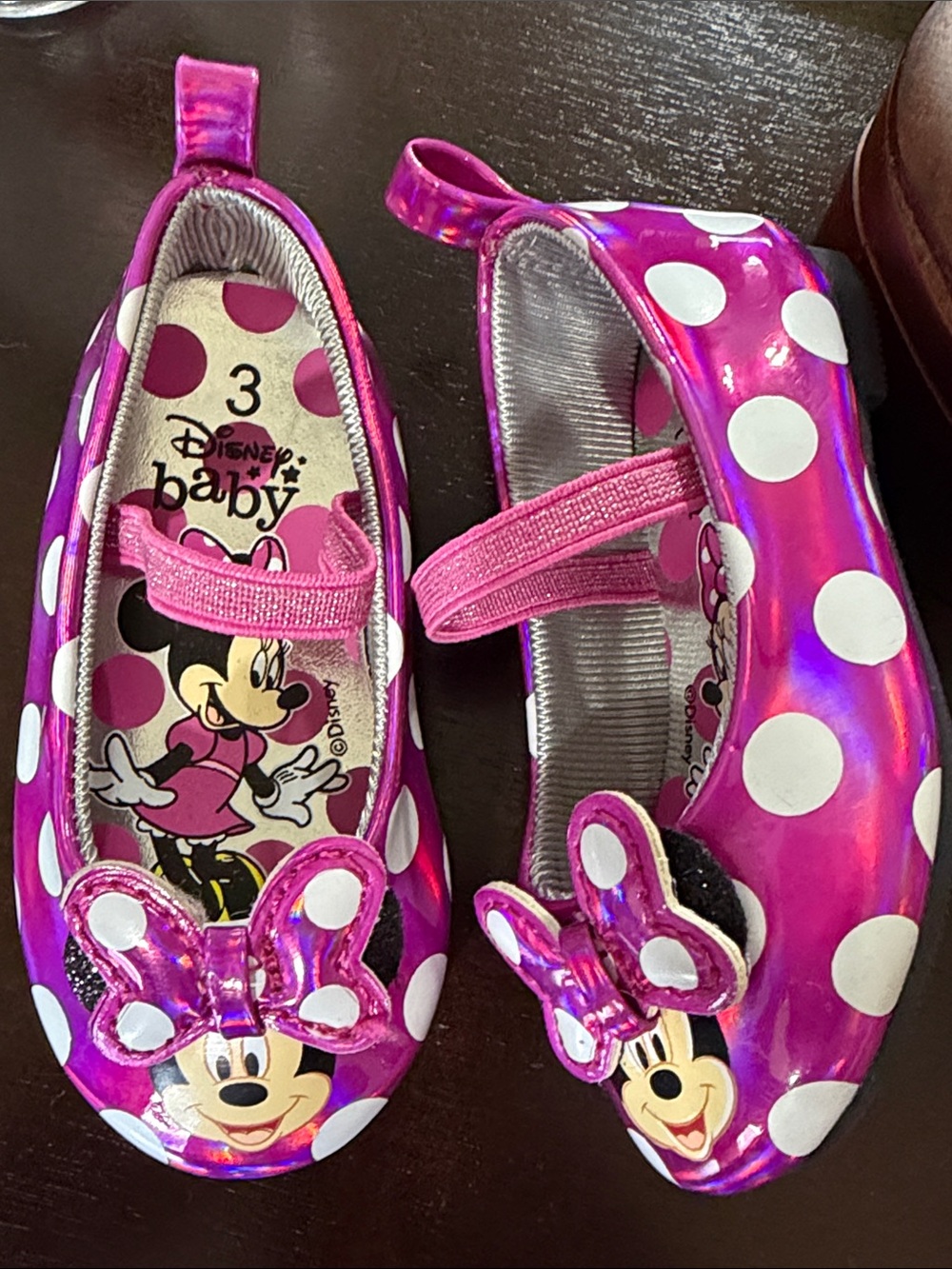 Disney | Baby Minnie Mouse Shiny Hot Pink White Polka Dot Mary Janes